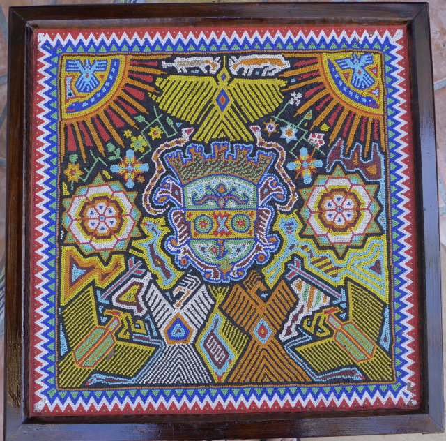 Large vintage HUICHOL beaded art 21" x 21"